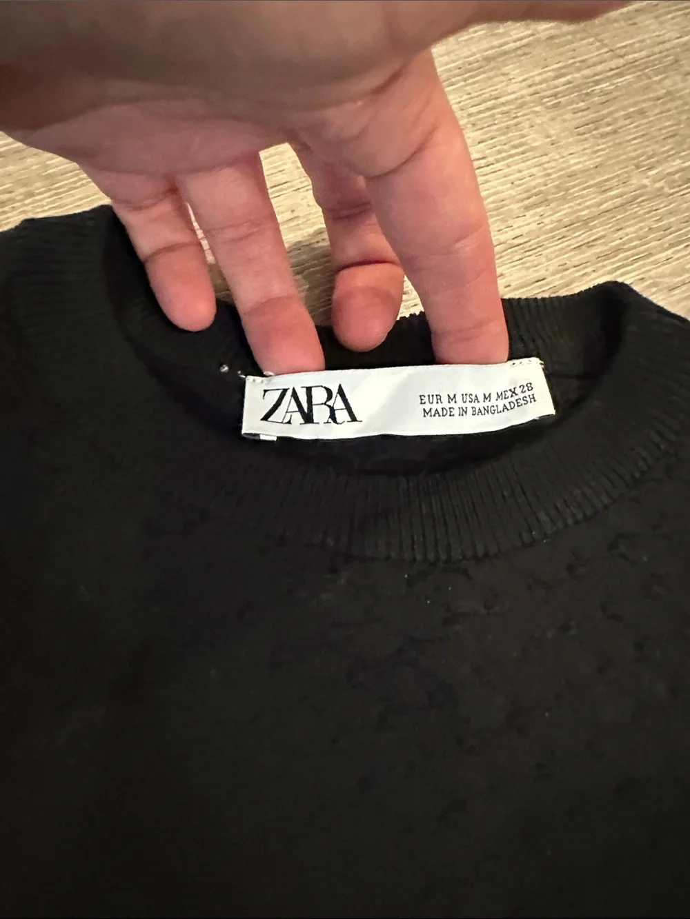 Zara Black Scalloped Hem Textured Crop Sweater